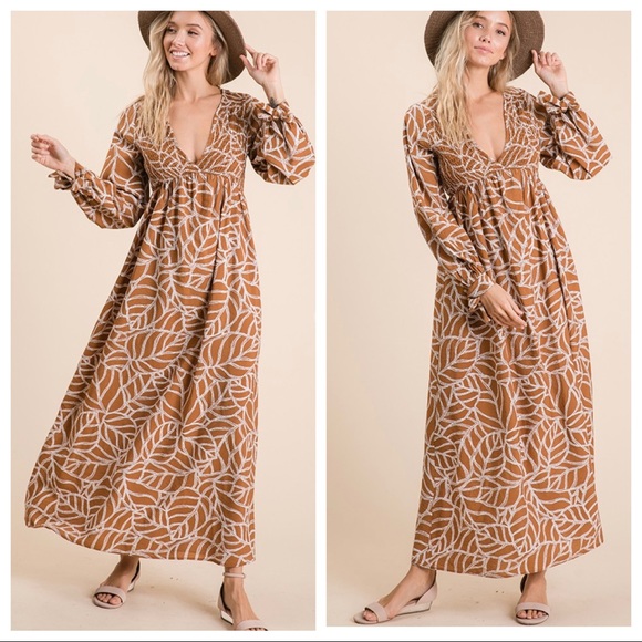 ✨LAST✨BOHO GYPSY CHIC LEAF PRINT WOVEN MAXI DRESS - Picture 6 of 12